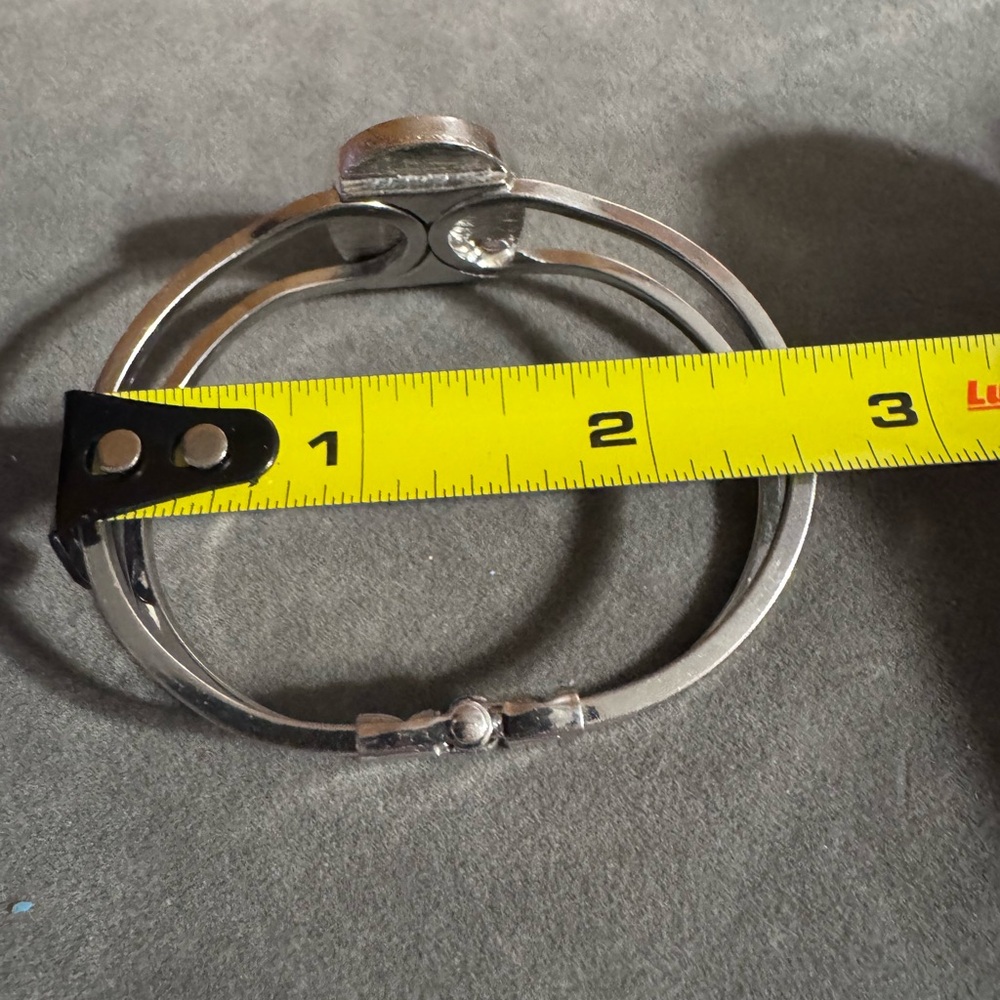 Statement Silver Tone Oval Agate Hinged Bracelet - image 5